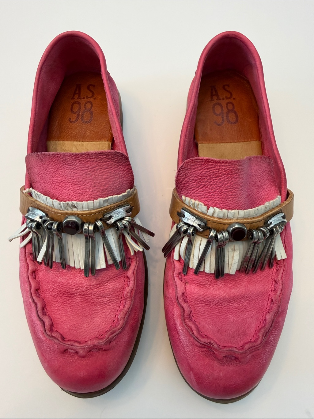 A.S. 98 Pink Leather Fringe Loafer, Size 36/Us 6